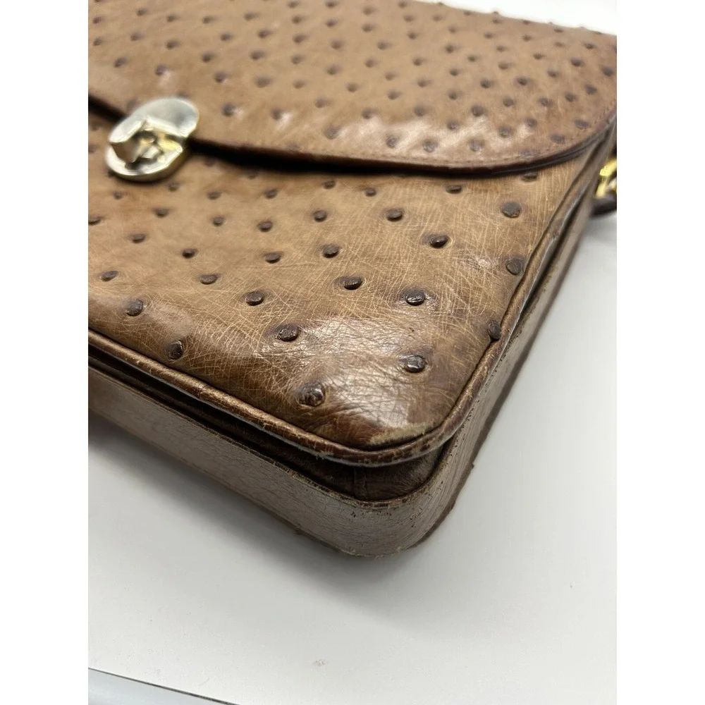 South African Genuine Ostrich Leather Brown Kango Adjustable Handbag Purse READ